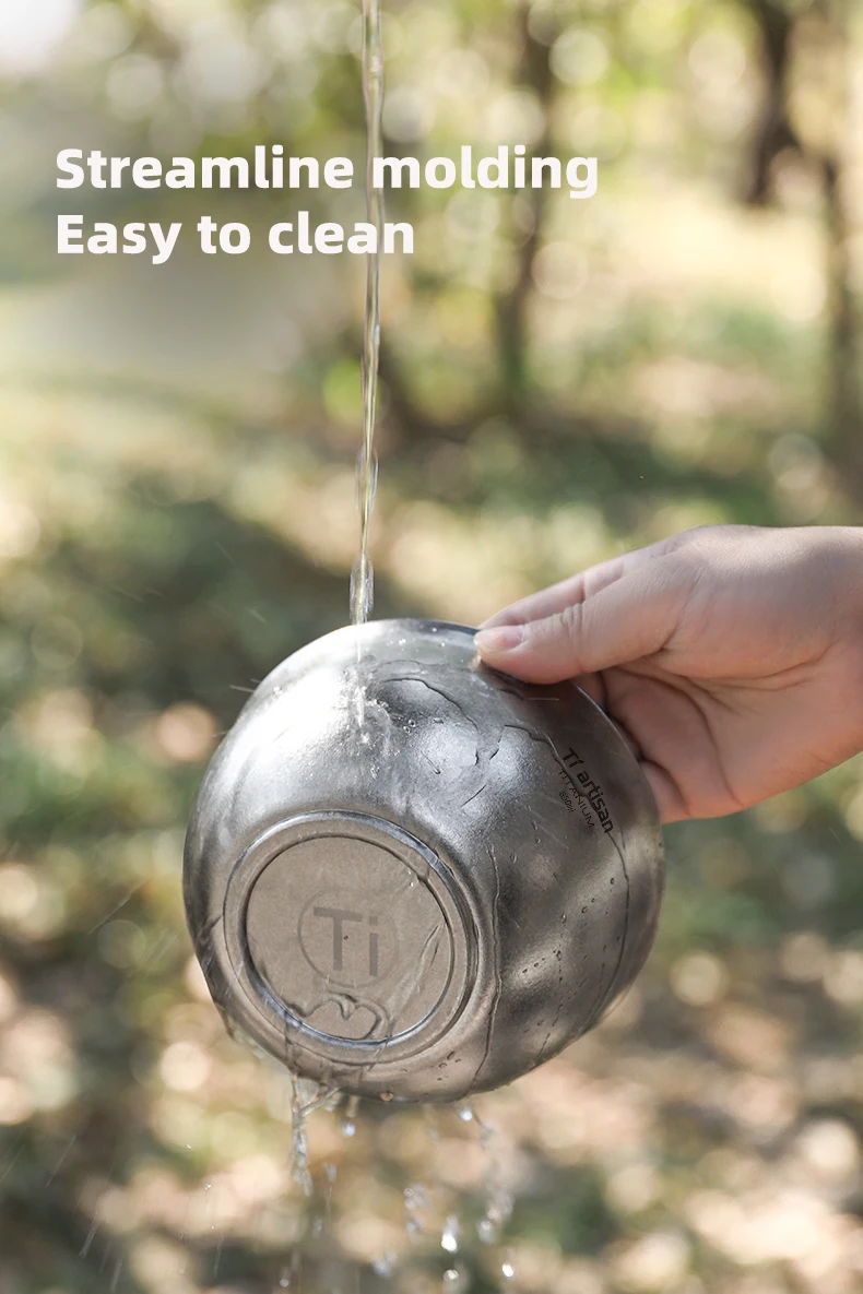 Tiartisan Ultraleichte Campingschüssel aus reinem Titan, 850 ml, doppellagig, verbrühungsfrei, Suppenschüssel, Outdoor-Picknick, tragbarer Lebensmittelbehälter – Detail 7