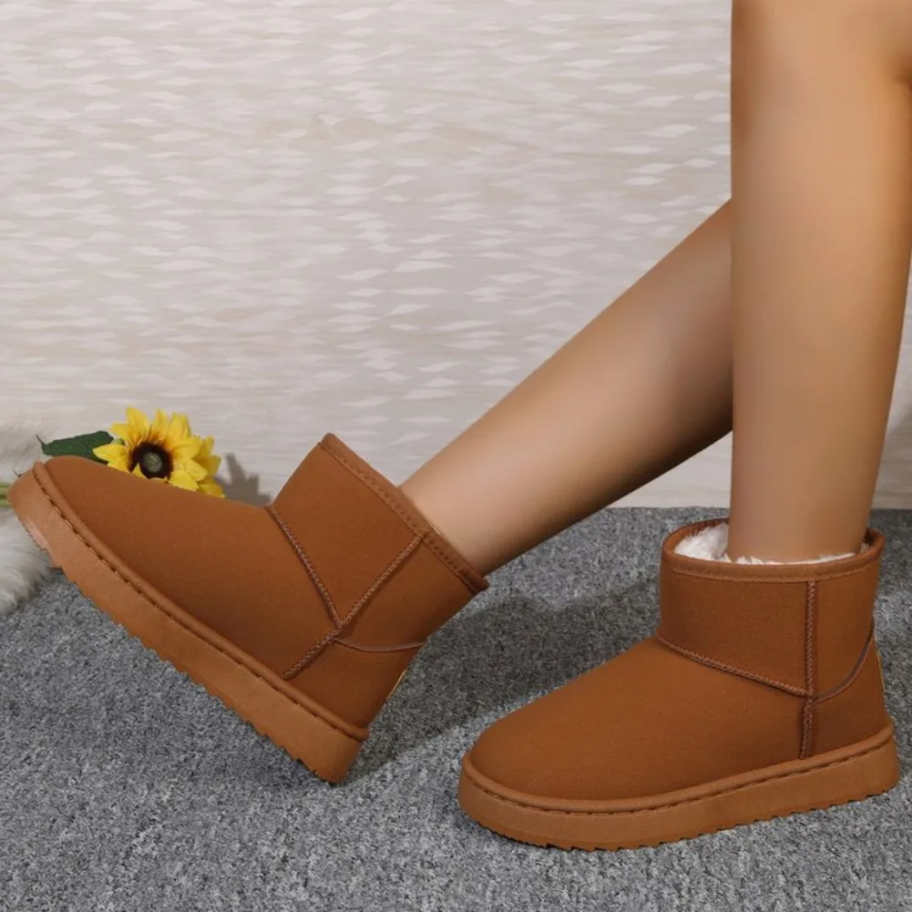 Thick Plush Platform Snow Boots Women Winter Keep Warm Fur Cotton Shoes Woman Faux Suede Slip-On Ankle Botas Padded Shoes