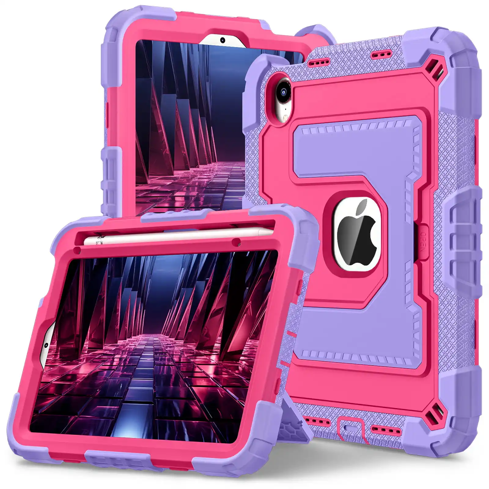 Shockproof iPad Mini Case with Handle Stand and Pen Tray - Non-toxic Soft Silicone Protective Cover with Shoulder Straps