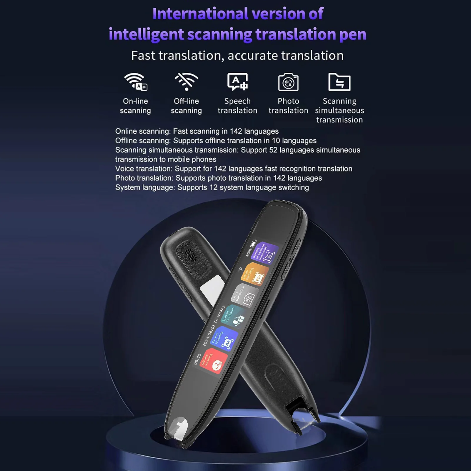 【New】S6 Scan Reader Pen Language Translator Online 142 Languages Digital Smart Voice WiFi Scanning Translation Device Scan Pen