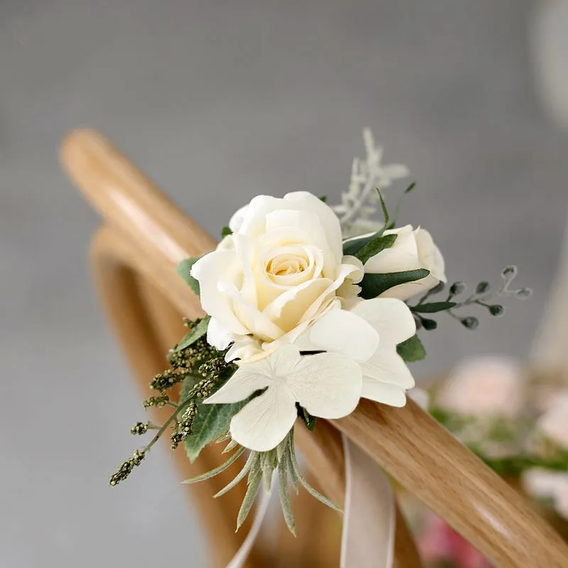 Set Di 2 Fiori Finti In Seta Con Rose Rosse - Boutonniere Da Uomo E Bracciale Da Polso Per Matrimonio, Ballo, Feste