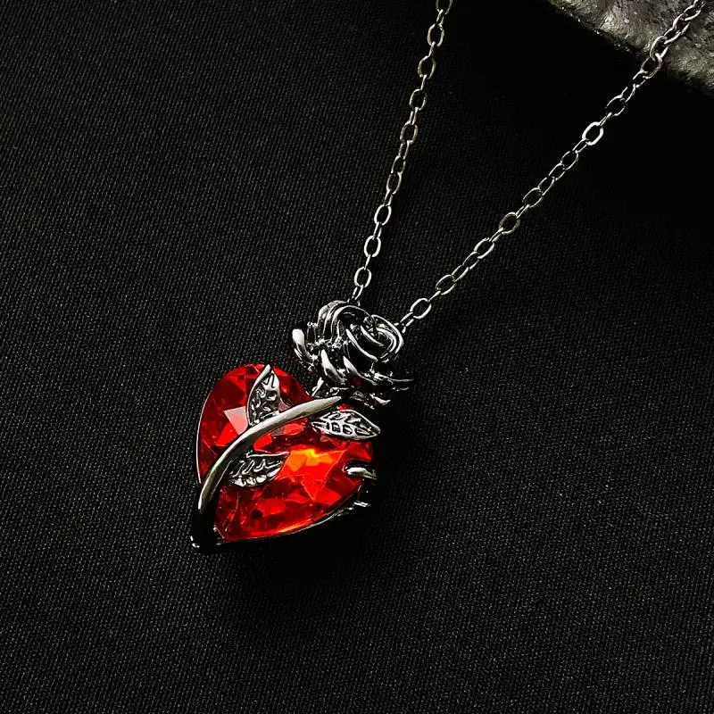 Gothic Rose Red Love Necklace for Women Y2K Grunge Jewelry