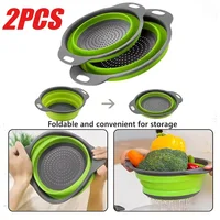 Panier égouttoir pliant en Silicone, 2 pièces, passoire pliable pour fruits et légumes, passoire de cuisine pour aliments, pâtes, ustensiles de cuisine, dispositif de vidange 1