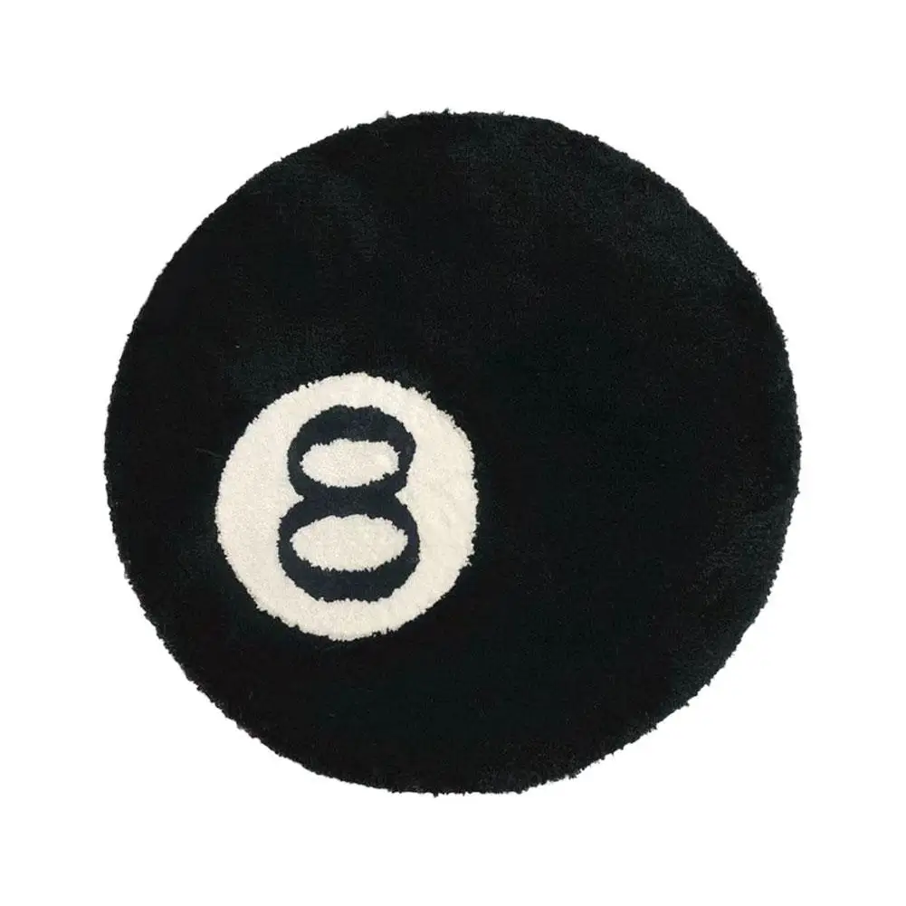 Simulation Billiards 8 Ball Rug Round Tufting Soft Chair Pad Anti-slip Bath Floor Mat Kids Bedroom Black Carpet 2023