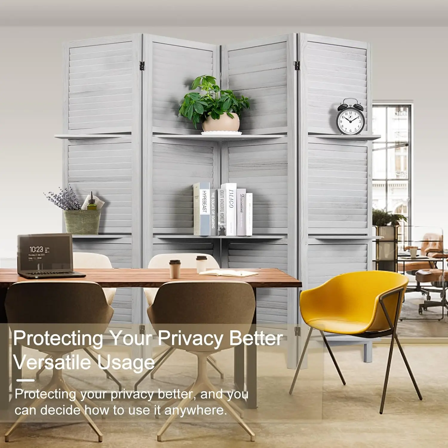 4 Panel 5.6 Ft Tall Room Divider, Wood Room Dividers And Folding Privacy Screens, Panel Divider&Room Dividers, Grey Room 4