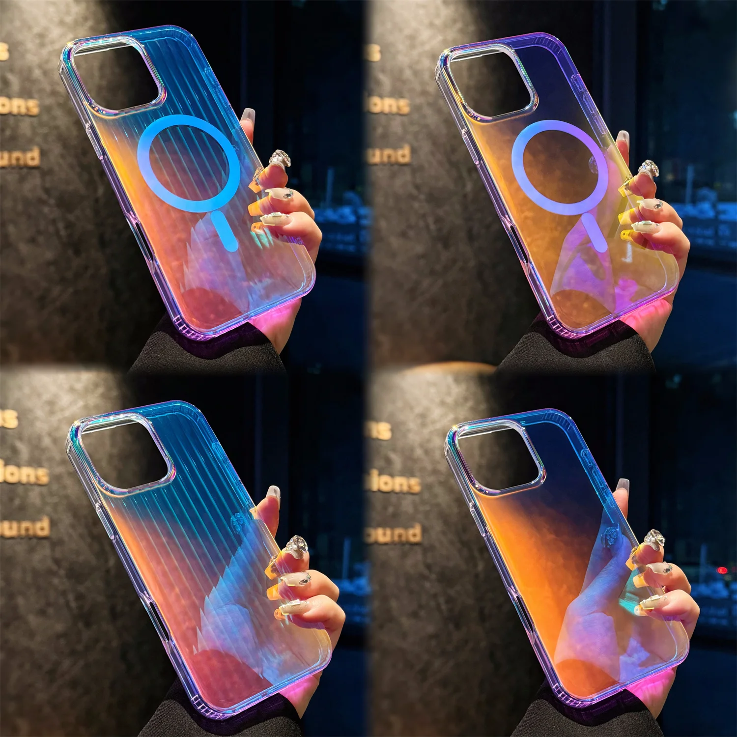 Aurora Gradient Laser Color Luggage-Style Phone Case, Blue