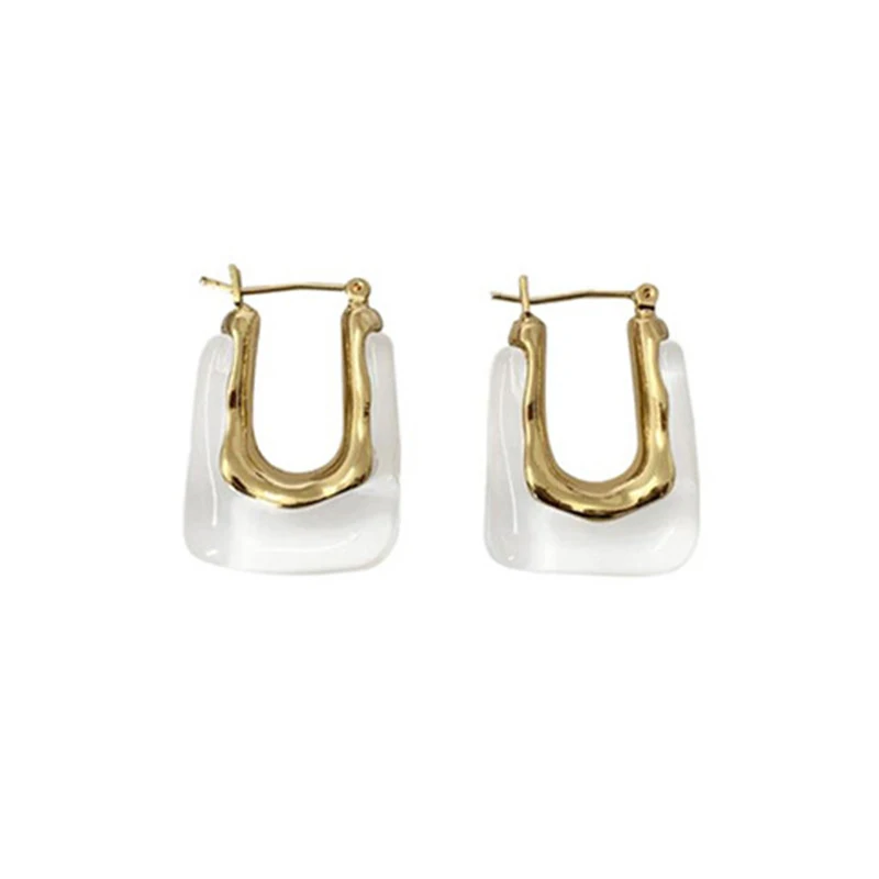 Transparent Resin Hoop Earrings Women Girls Geometric Irregular Metal Acrylic Earrings Party Jewelry