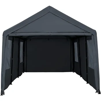 Carport Canopy 10x20 Ft Heavy Duty with Removable Sidewalls & Doors, Portable Car Port Garage Shelter for Boat, Party, Gray 1