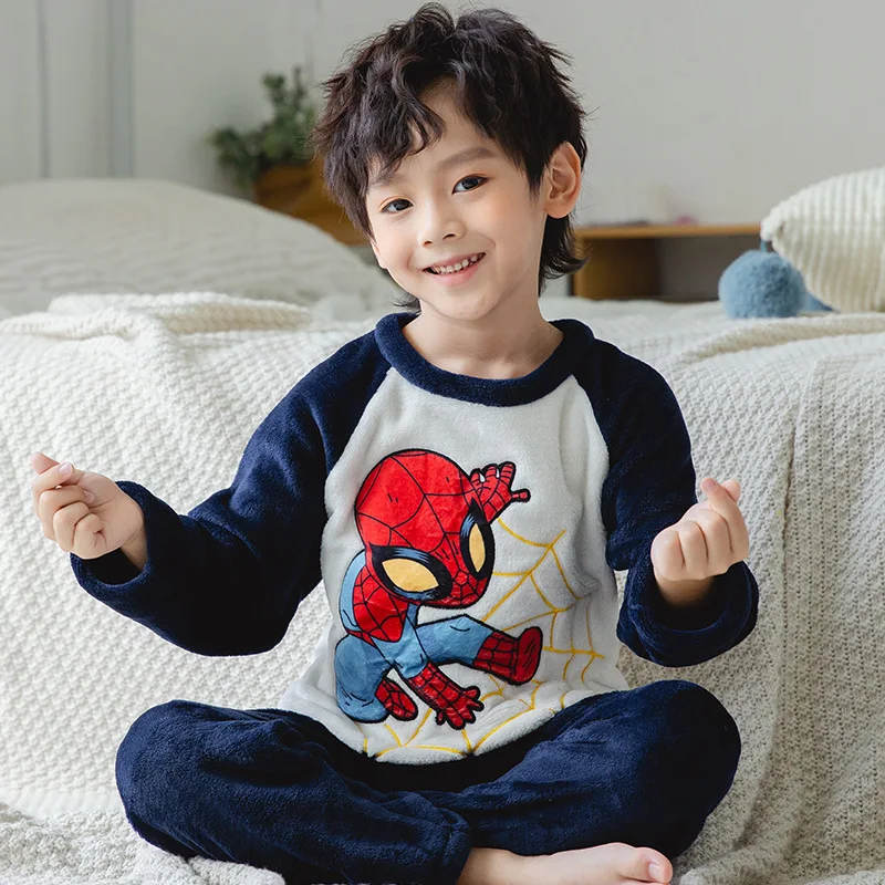 Long-sleeved Winter Pajamas Set Cartoon Boys Girl Thicken Pajamas Set Flannel Fleece Color Children's Pajamas