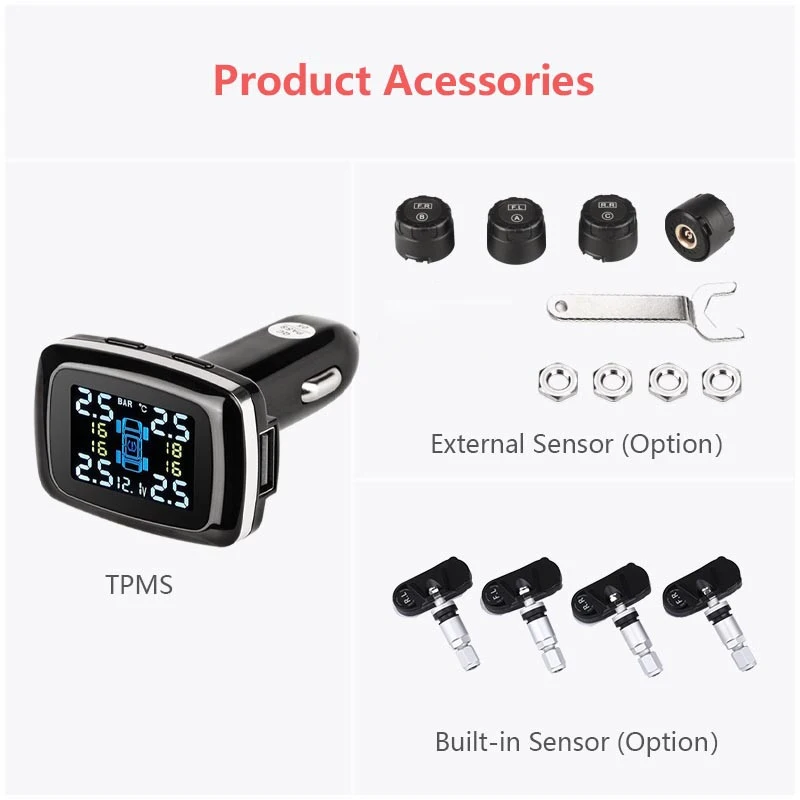 Car TPMS Digital Tire Pressure Monitoring System car tire pressure monitor car tire pressure sensor Sensors USB Port Security Alarm decoration accessories tool Cigarette Lighter