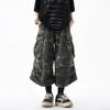 Retro American Washed Camouflage Denim Shorts Men's Loose Straight Leg Seven-Quarter Length Summer Trendy Brand Shorts