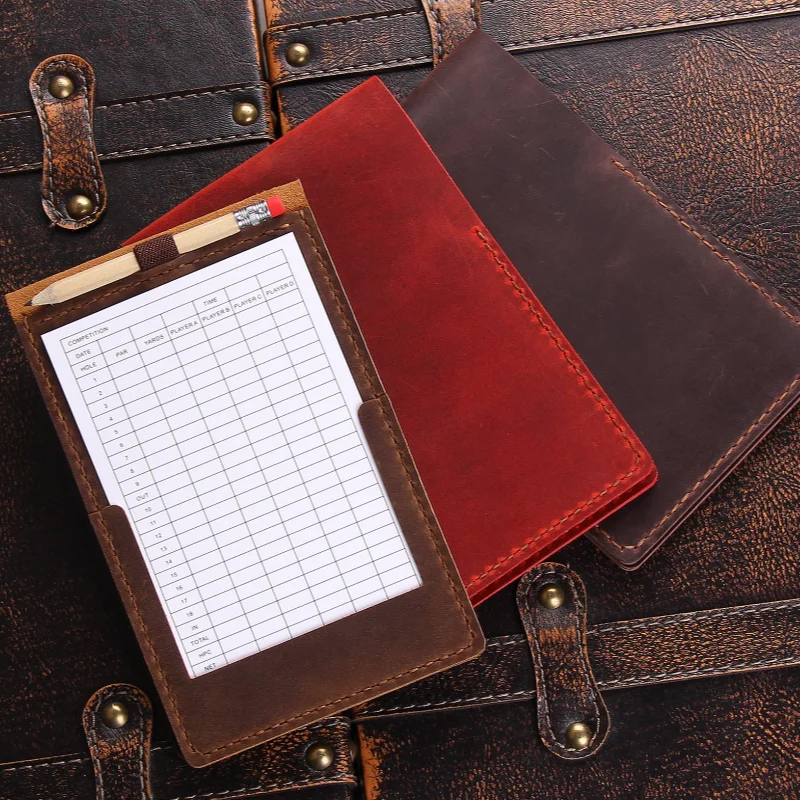 Genuine Leather Golf Scorecard Holder Handmade Yardage Book Cover Pencil Holder Golf Accessories Gift