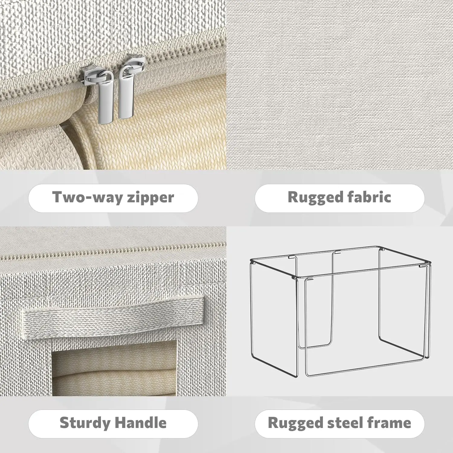 6 Pack Clothes Storage Bins with Metal Frame Foldable Storage Bins for Clothes Linen Fabric Storage Box with Clear Window (Lvory 5