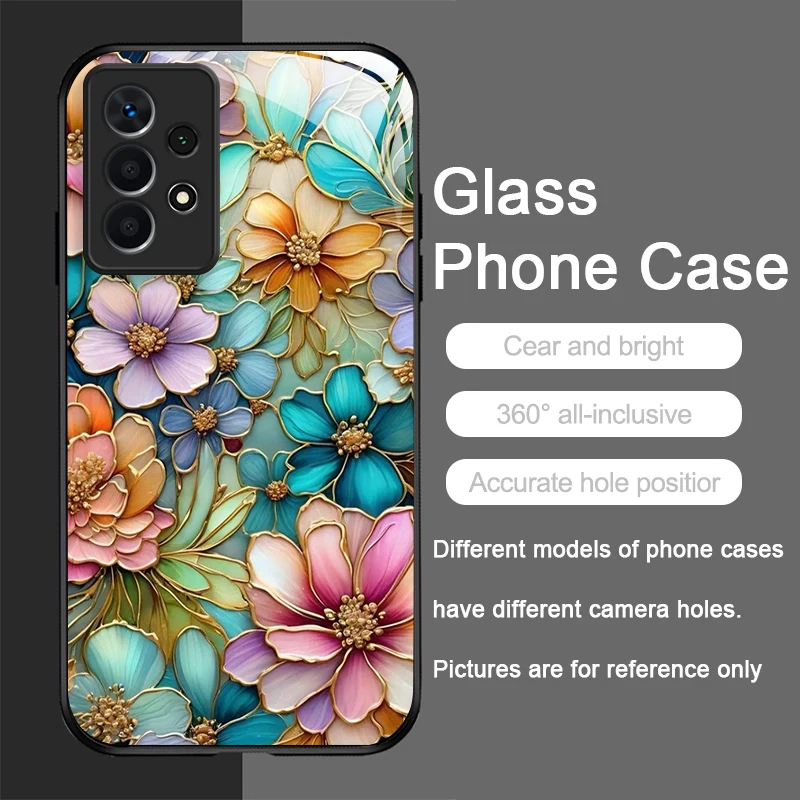 Luxury Flower Marble Texture Tempered Glass Phone Case, Hard Cover