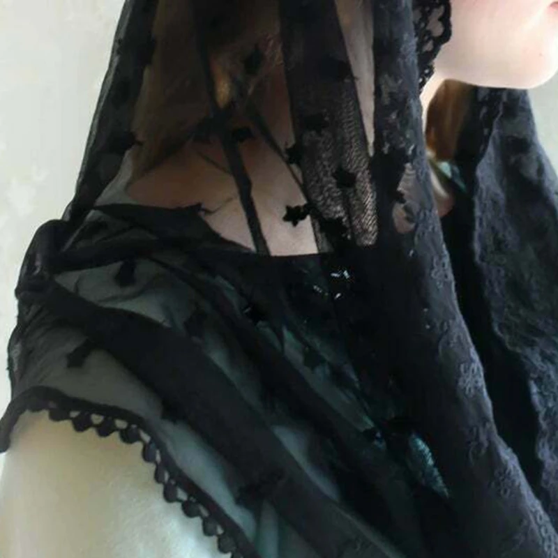 ZB91 Muslim Women for Infinity Floral Lace Veil Scarf Wedding Bride Chapel for Head Covering Wrap Style Latin Mass Mantilla