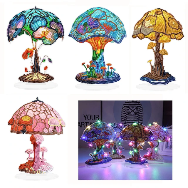 4 PCS Diamond Art Table Decor Mushroom with Lights (Mushroom