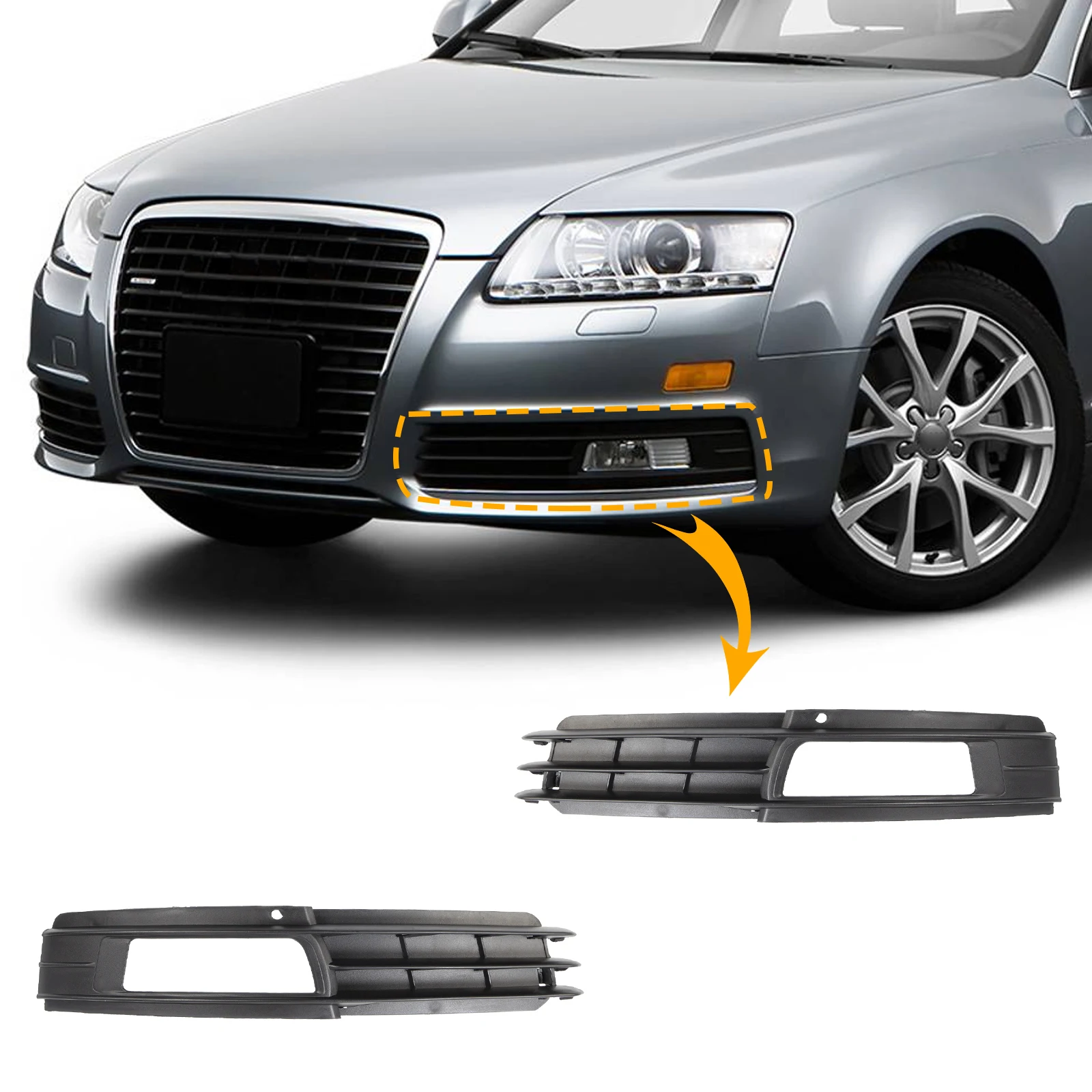 

Fog Light Grill Cover Frame Lamp Shade Under Front Bumper For Audi A6 C6 Accessories2009 2010 2011 4F0807681P 4F0807682P