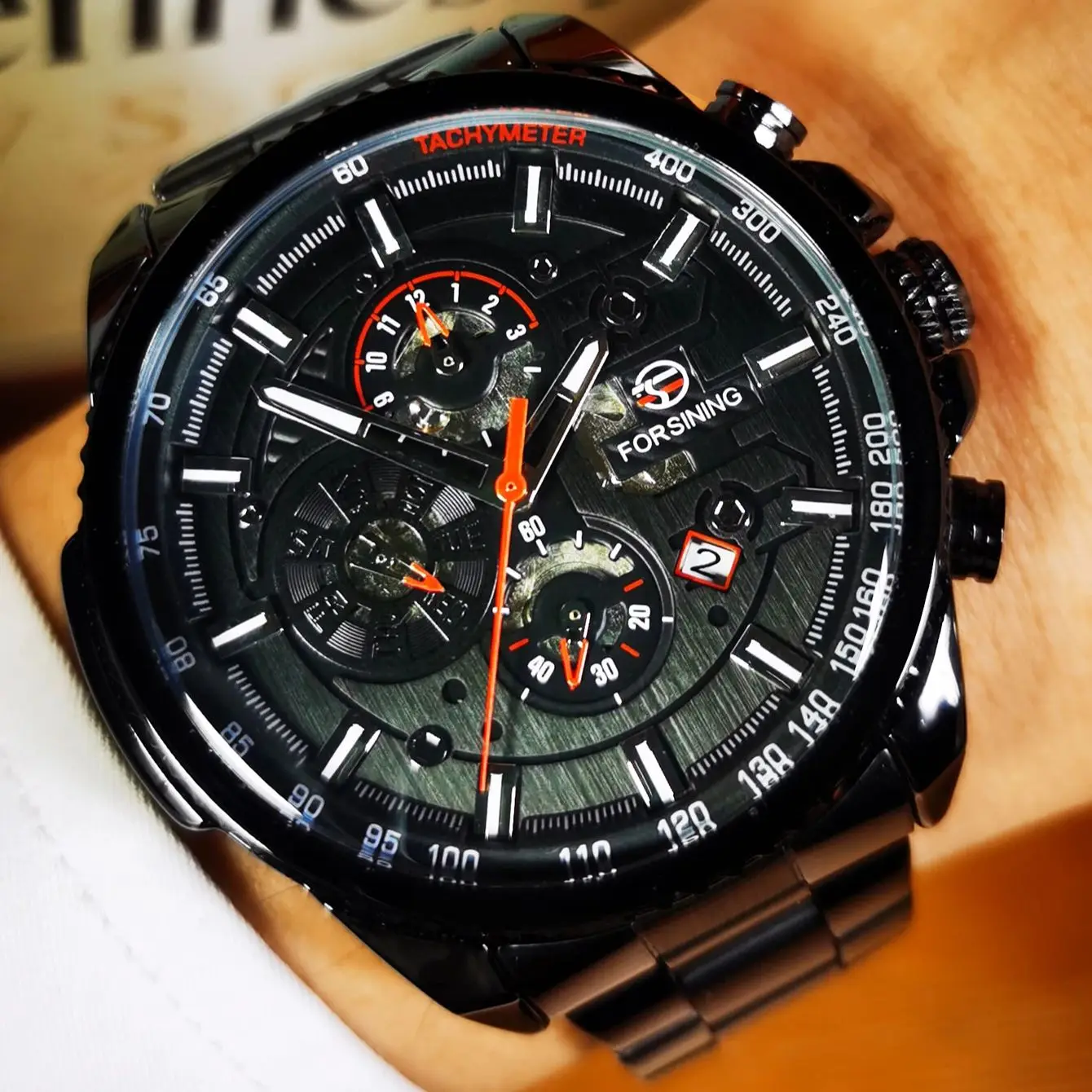 FORSINING Orologio Meccanico Automatico Uomo Scheletrato - Cassa 43mm, Cinturino In Pelle, Impermeabile 30m - Regalo Con Confezione