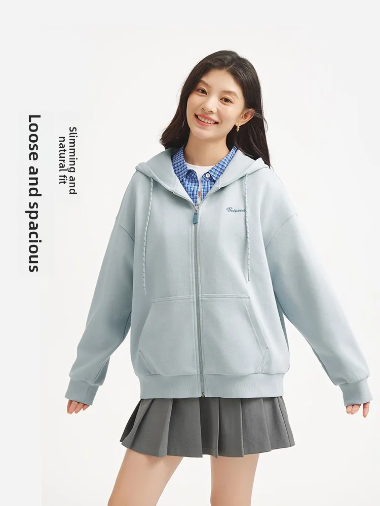 Hotwind Ladies Hooded Sweatirt Loose Casual Open Cardigan Inner Wear Early Autumn Jaet 2025 New Sle Cotton Polyester Blend