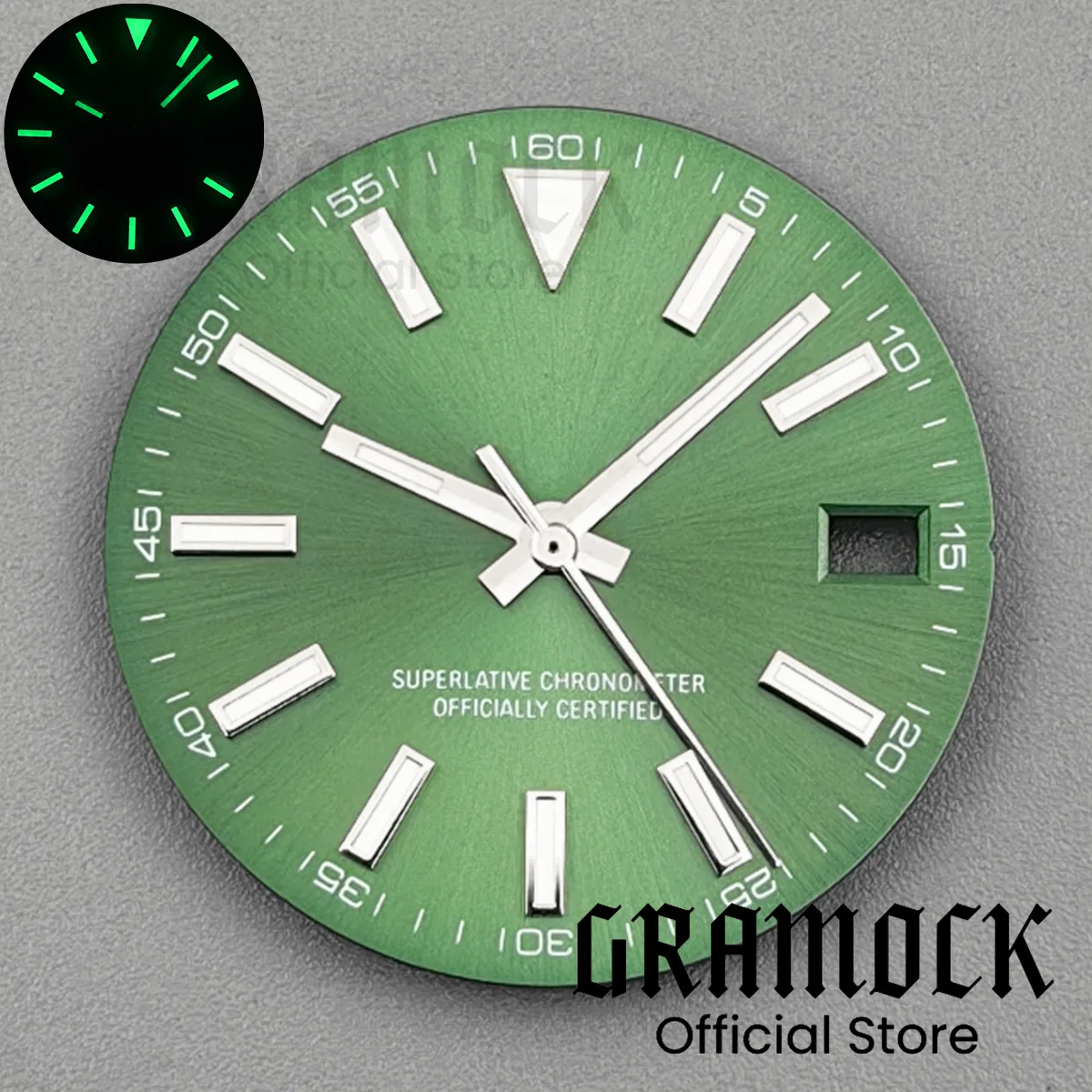 Sunburst Green-Blue-Black Luminous Watch Dial & Hand Set with Single Date Feature