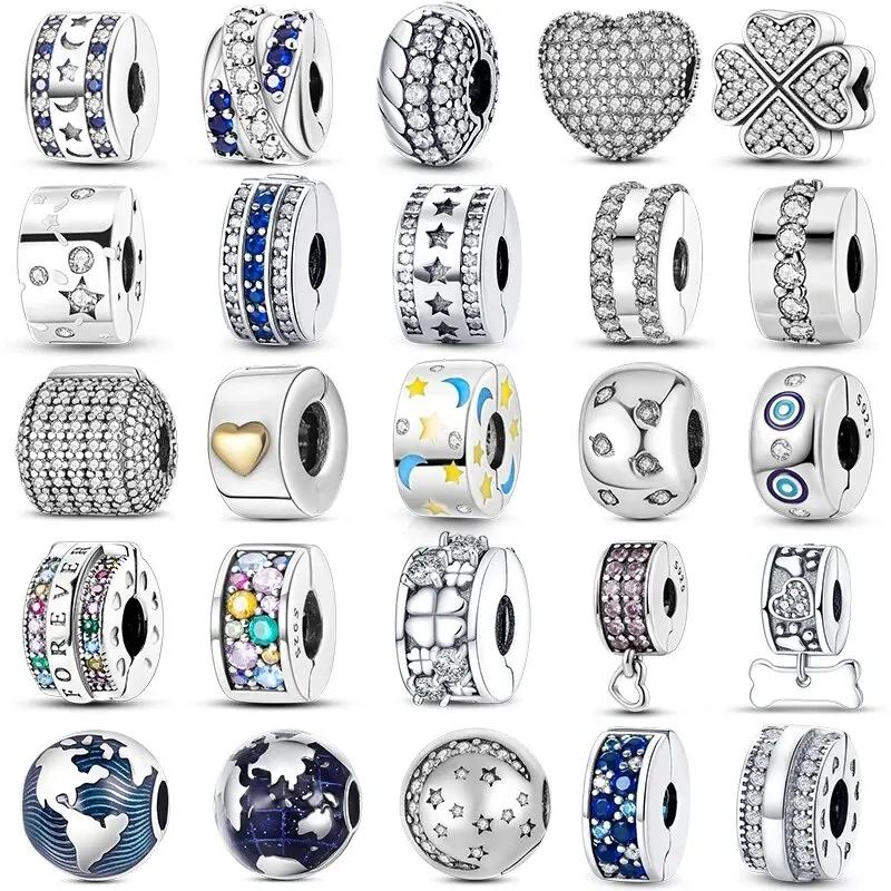 Beads Charms Silicone Spacer 925 Sterling Silver Colorful Zircon Cat's Claw Fit Original Bracelet