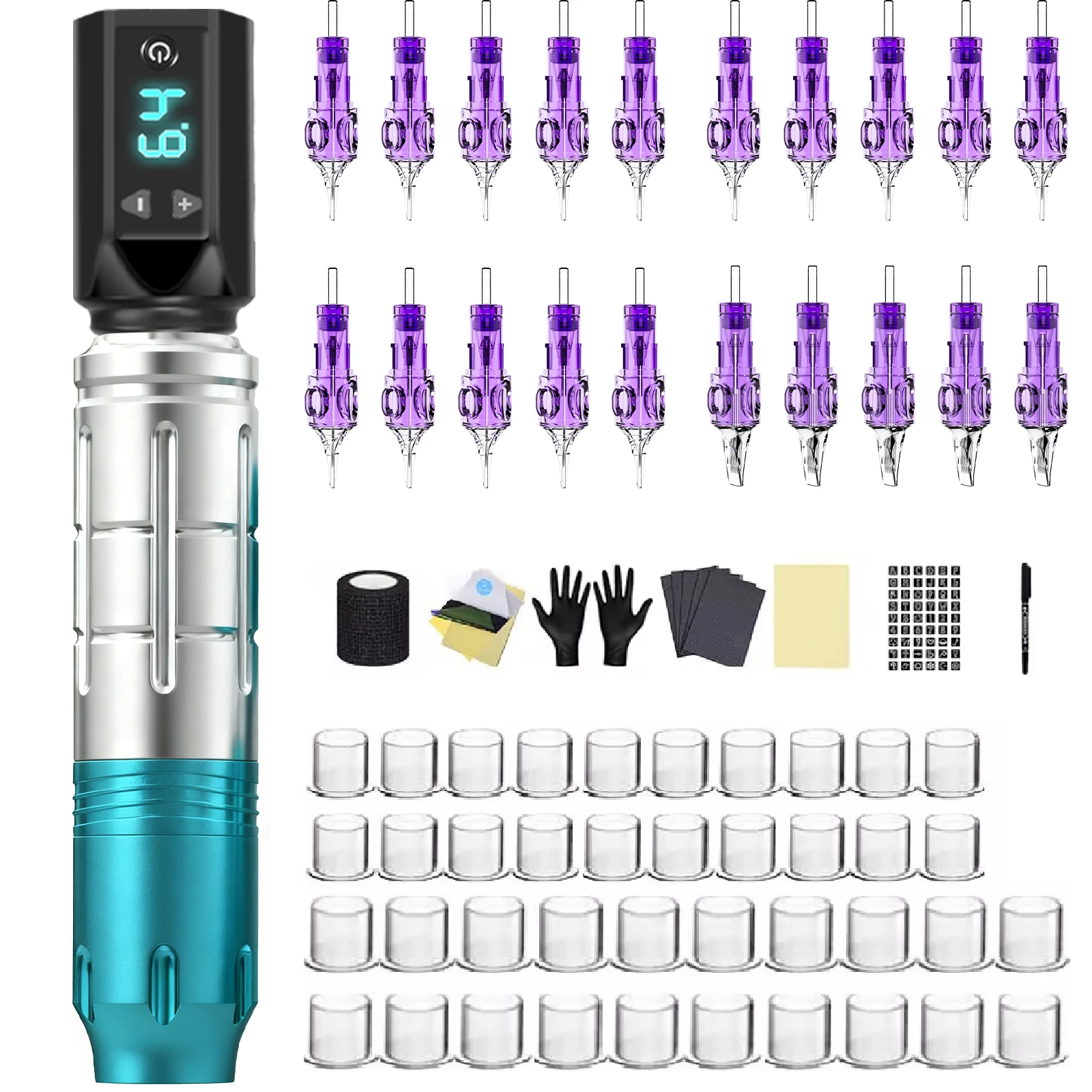 Tattoo Kit LASTJUDG Alloy Tattoo Pen Kit For Permanent Makeup Tattoo Machine Kit New Blue Wireless Tattoo Gun Kit - 2