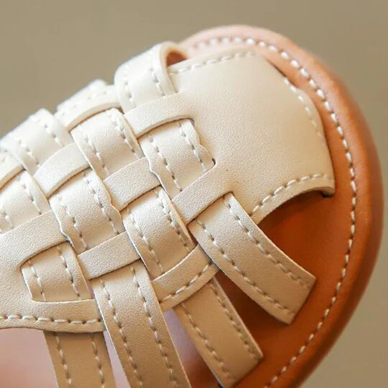 New Vintange Weave Solid Girl's Sandals Closed Toe Sandals for Girl Kids Baby Flat Girls Summer Kids Shoes