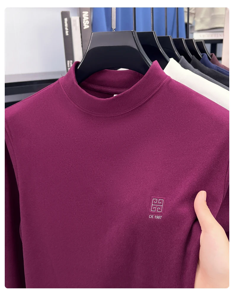Modemarke geprägter Herren-Pullover mit halbhohem Halsausschnitt, Herbst, neuer lässiger Pullover, luxuriöser Samt-Komfort, warmes Langarm-T-Shirt – Detail 18