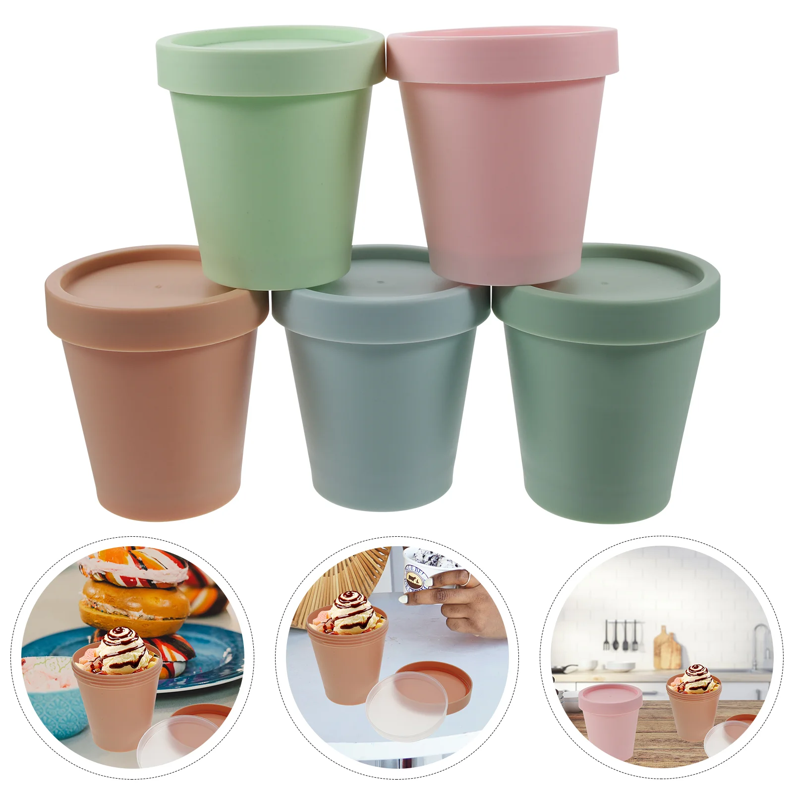 

5 Pcs Ice-cream Dessert Containers Household Storage Keeper with Cover
