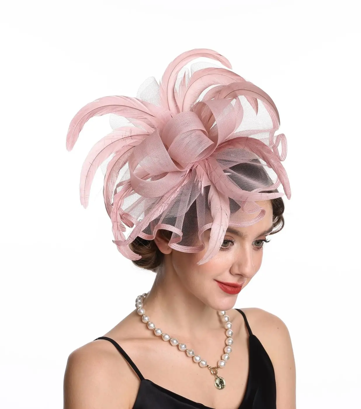 2026 Elegant Women's Fascinator Hat with Mesh and Big Feather Hair Clip Headpiece for Weddings Tea Party Hair Accessories