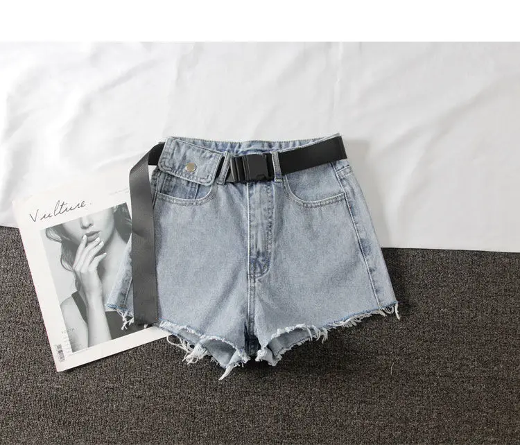 Ailegogo New Summer Women High Waist Black Blue Denim Shorts Casual Female Hole Solid Color Streetwear Jeans Shorts With Belt fashion clothing