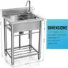 Sink Free Standing Single Bowl Kitchen Sink with Cold and Hot Water Pipe Stainless Steel Sink for Laundry Room Bathroom 4