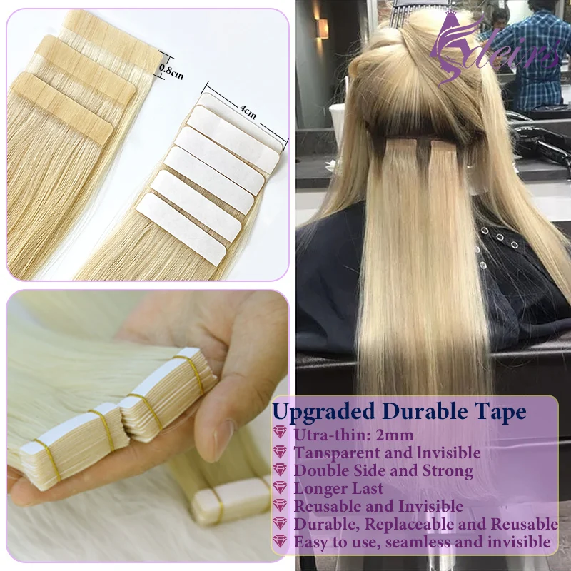 ADEIRS Tape in Human Hair Extensions Natural Seamless Invisible Soft 14"-24" Real Natural Hair Remy Quality Straight Black Brown