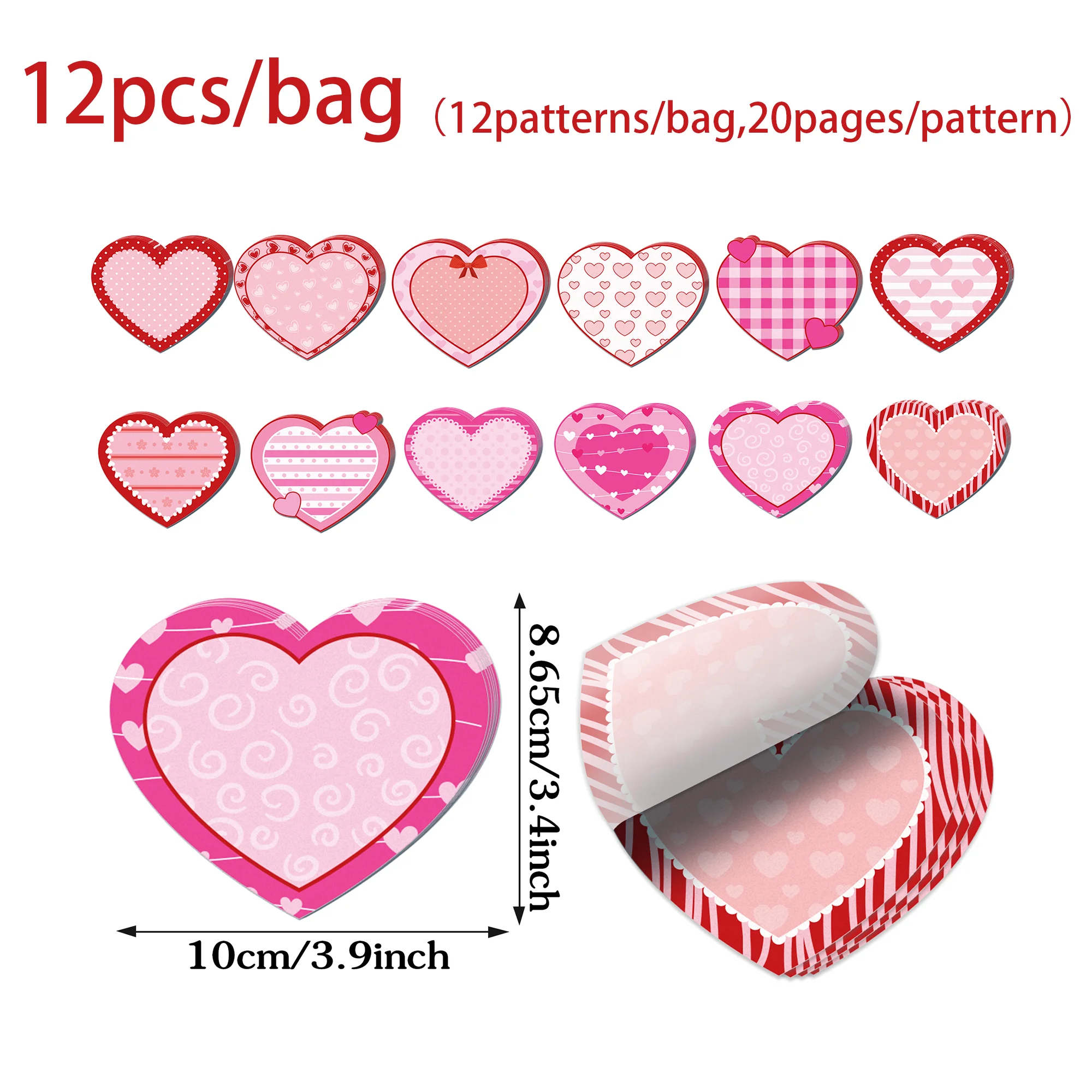 12-teiliges Valentinstag-Notizblöcke-Set, Liebesherz, Haftnotizen, Schreibwaren, Etikett, Notizblock, selbstklebendes Notizbuch zum Valentinstag – Detail 2