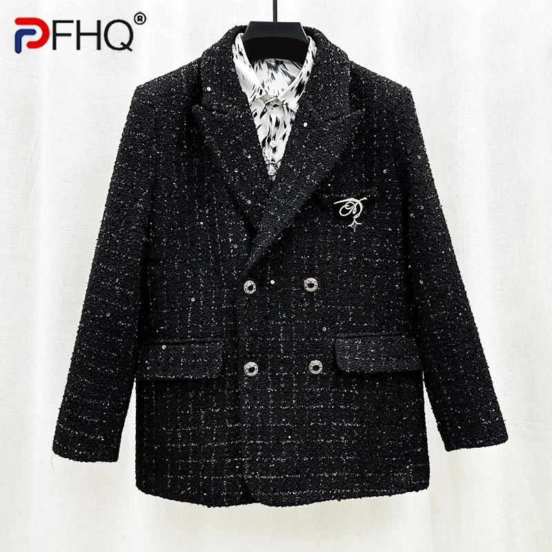 

PFHQ Decorative Double Breasted Suit Coat Men's Korean Tide High Quality Avant-garde Solid Color Delicacy Blazers Autumn 21Z2983