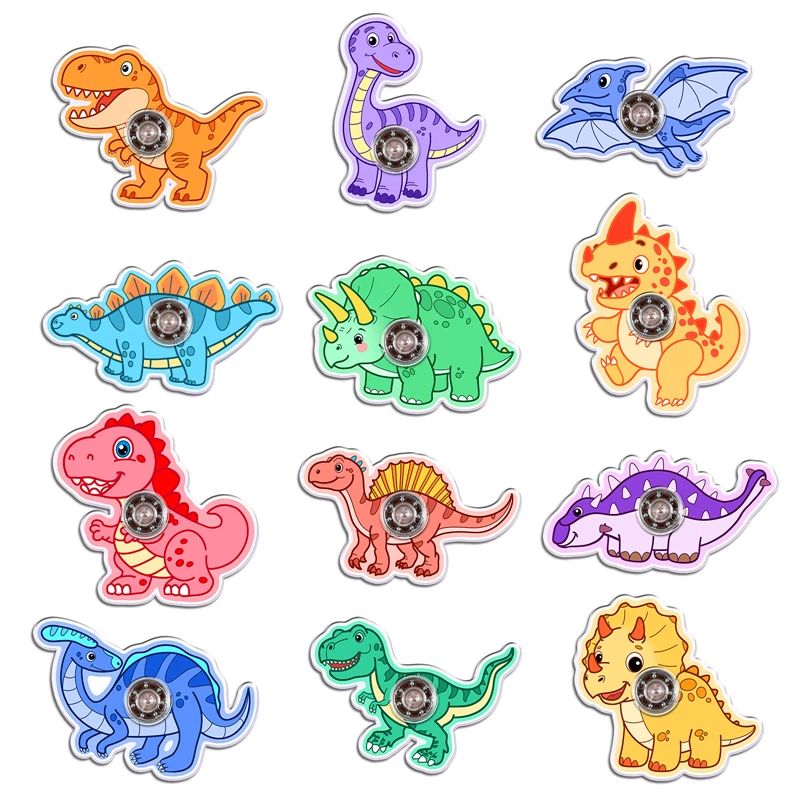 12Pcs Dinosaur Finger Spinners Toys Kids Jungle Birthday Party Favors Pinata Filler Stress Relief Rotating Fidget Spinner Gifts