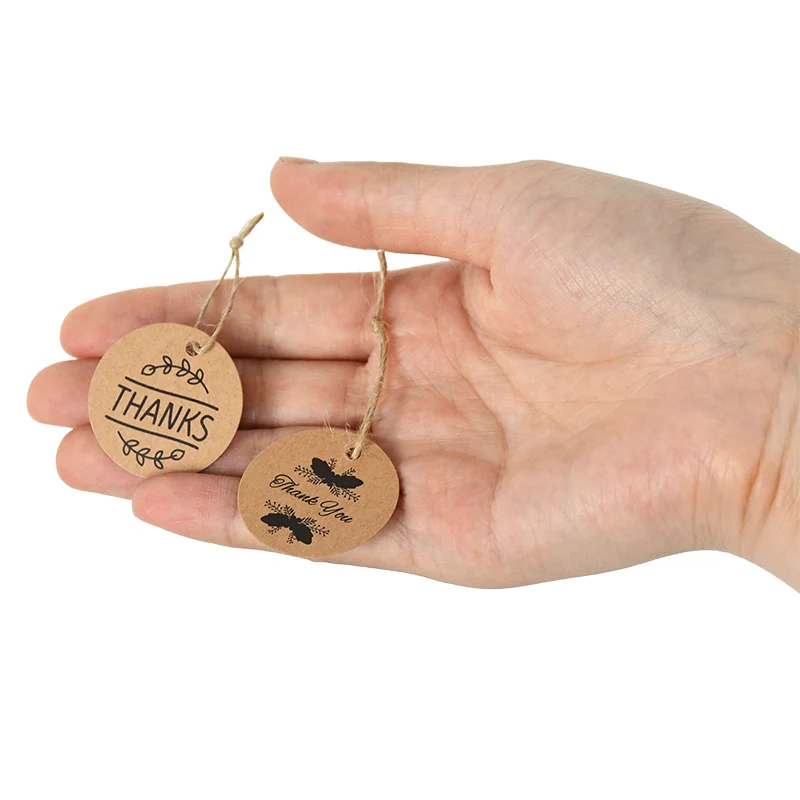 100pcs Brown Kraft Paper Thank You Tags Jewelry Price Label With String DIY Crafts Hang Tags Christmas/Wedding Party Gifts Decor