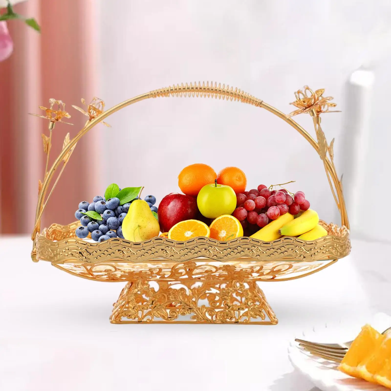 Portable Fruit Storage Basket Dessert Tray Candy Plate Snack Display Basket for Kitchen Restaurant