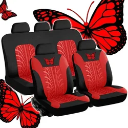 Butterfly Glamour Car Seat Cover Set - Premium Bronzing, Universal Fit, Fashionable, Durable & Comfortable (Red (5 seat))