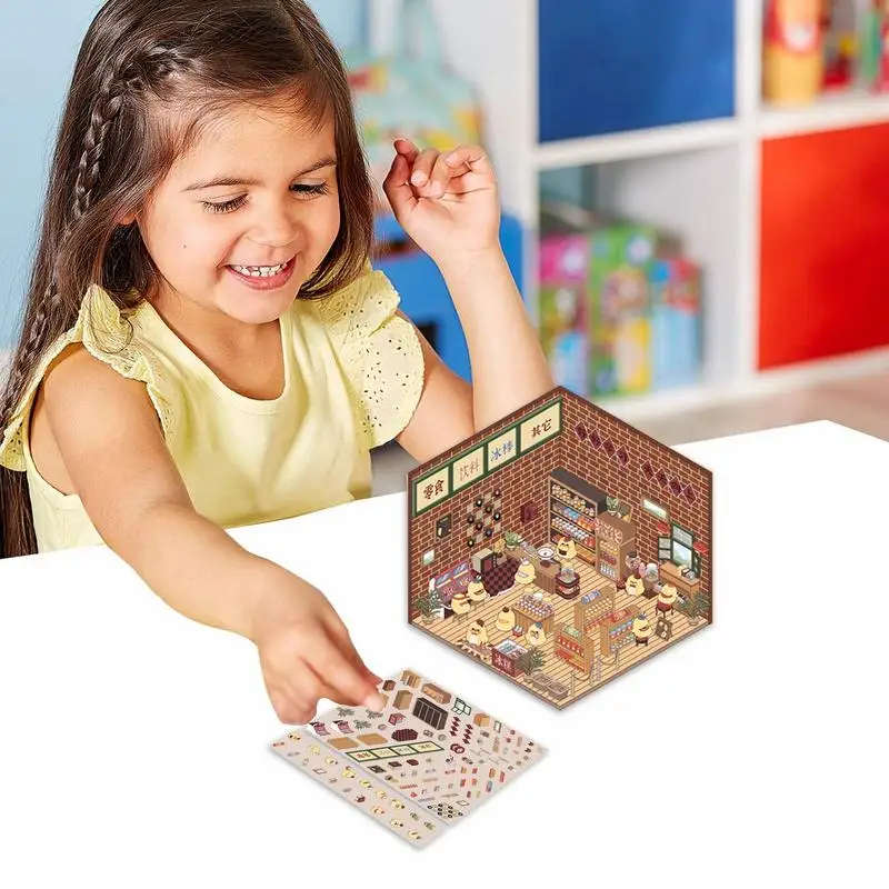 Miniature House Stickers 3D Effect Cartoon Scene Stickers kit 1 Scene 2 for Party Gift Make Kids Own House