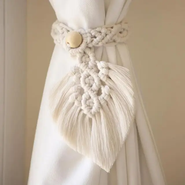 Makrame Függönyszíj Kézzel Szőtt Bohém Függöny Nyakkendő Kötél Dekoráció Kreatív Kiegészítők - Image 3