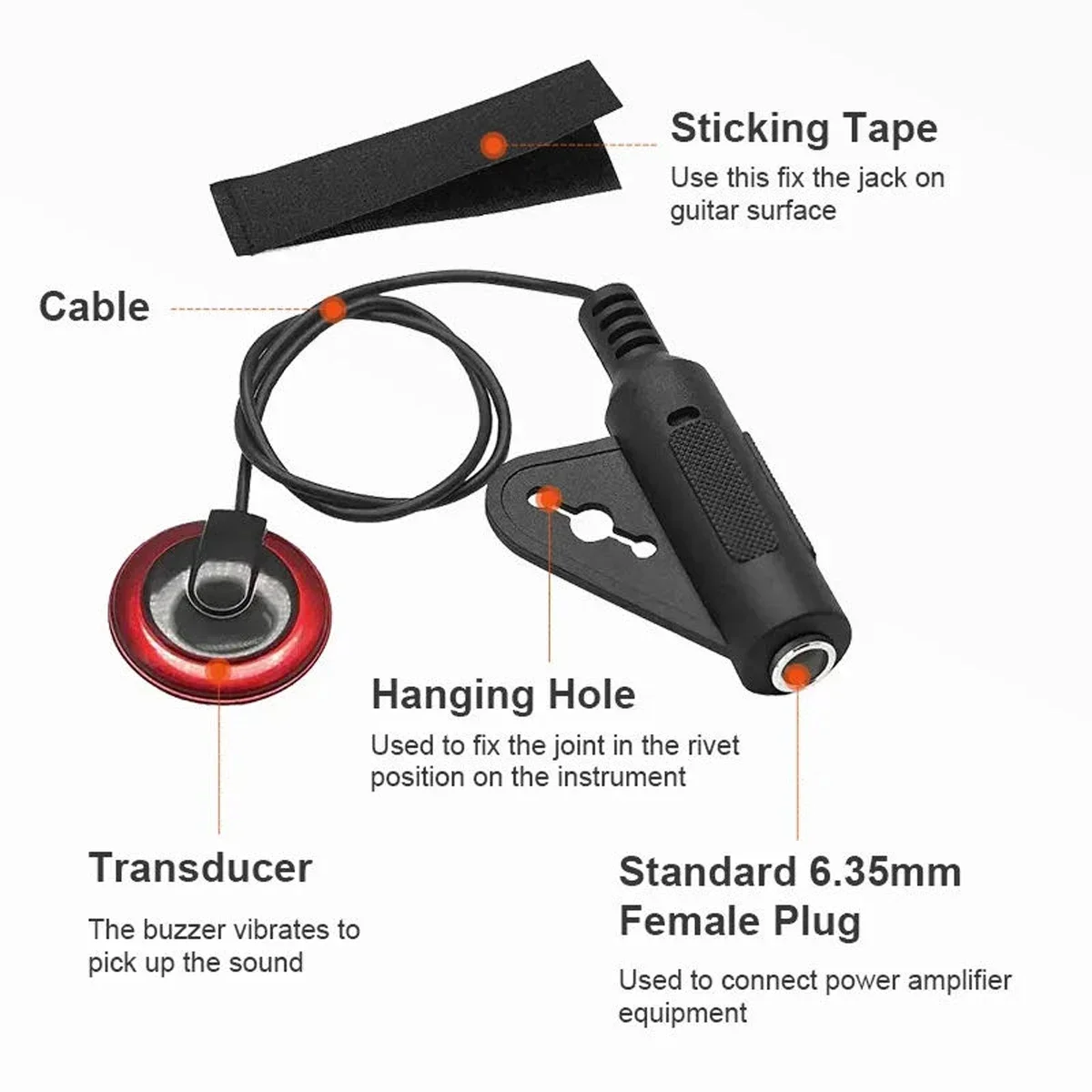 Professional-Grade Piezoelectric Contact Pickup for Acoustic Guitars, Ukuleles, Harps, and Banjos - Easy Install, High Quality