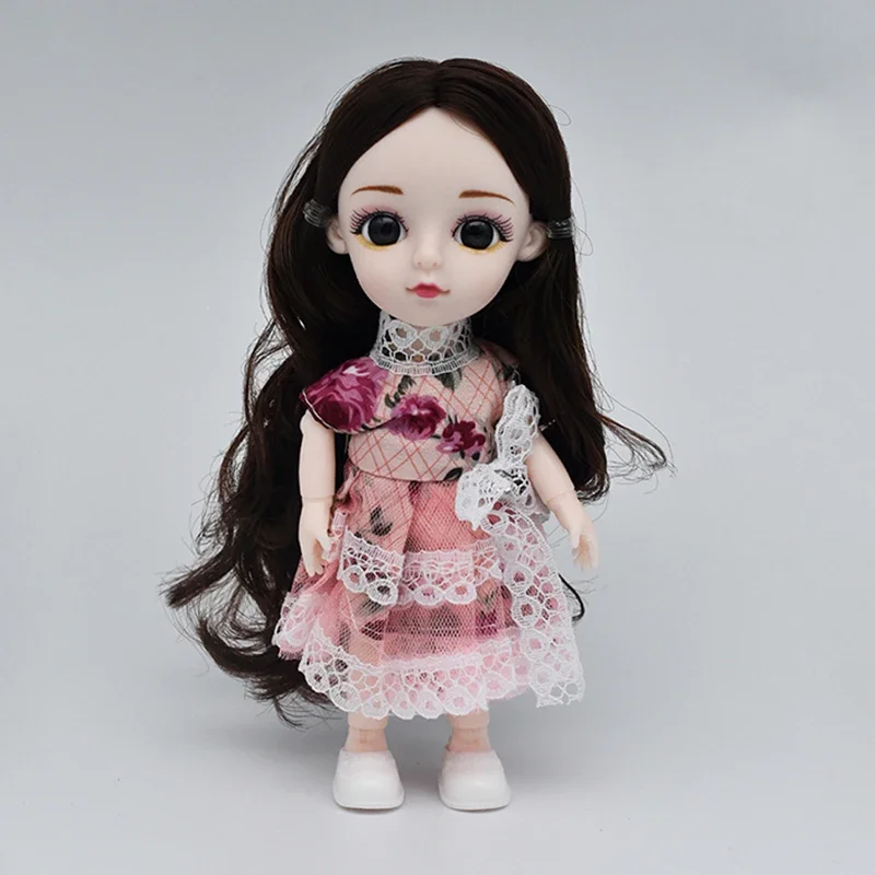 1/12 BJD Doll Joint Movable Simulation Doll Figures 16CM Body Model Dress Up Skirts Shoes Children Play House Toy Girl Gift