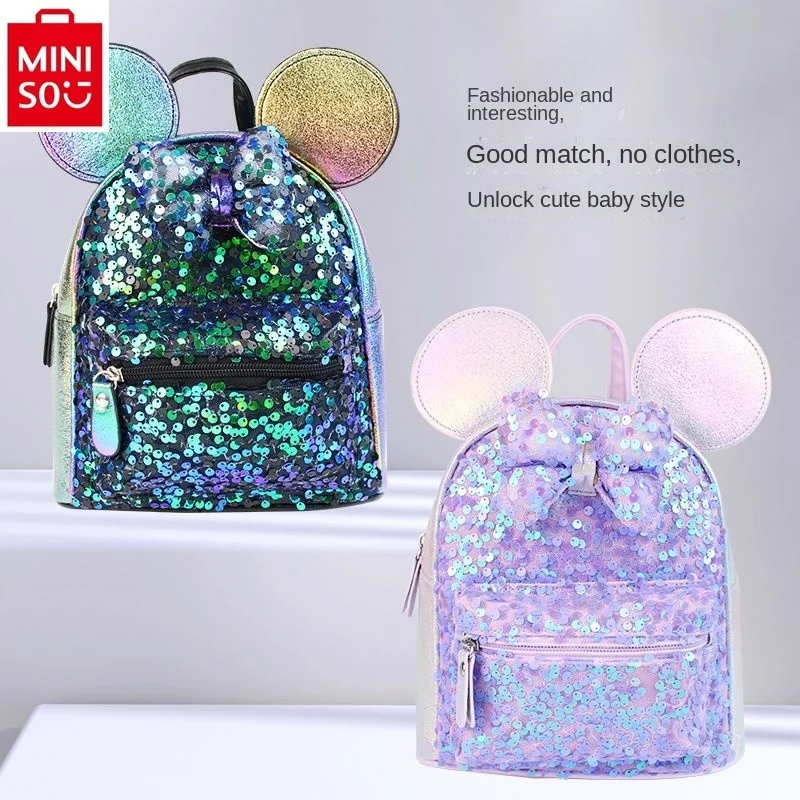 

MINISO Disney Sequin Bow Children's Cartoon Mickey Cute Princess Load Reduction Comfortable Large Capacity Backpack