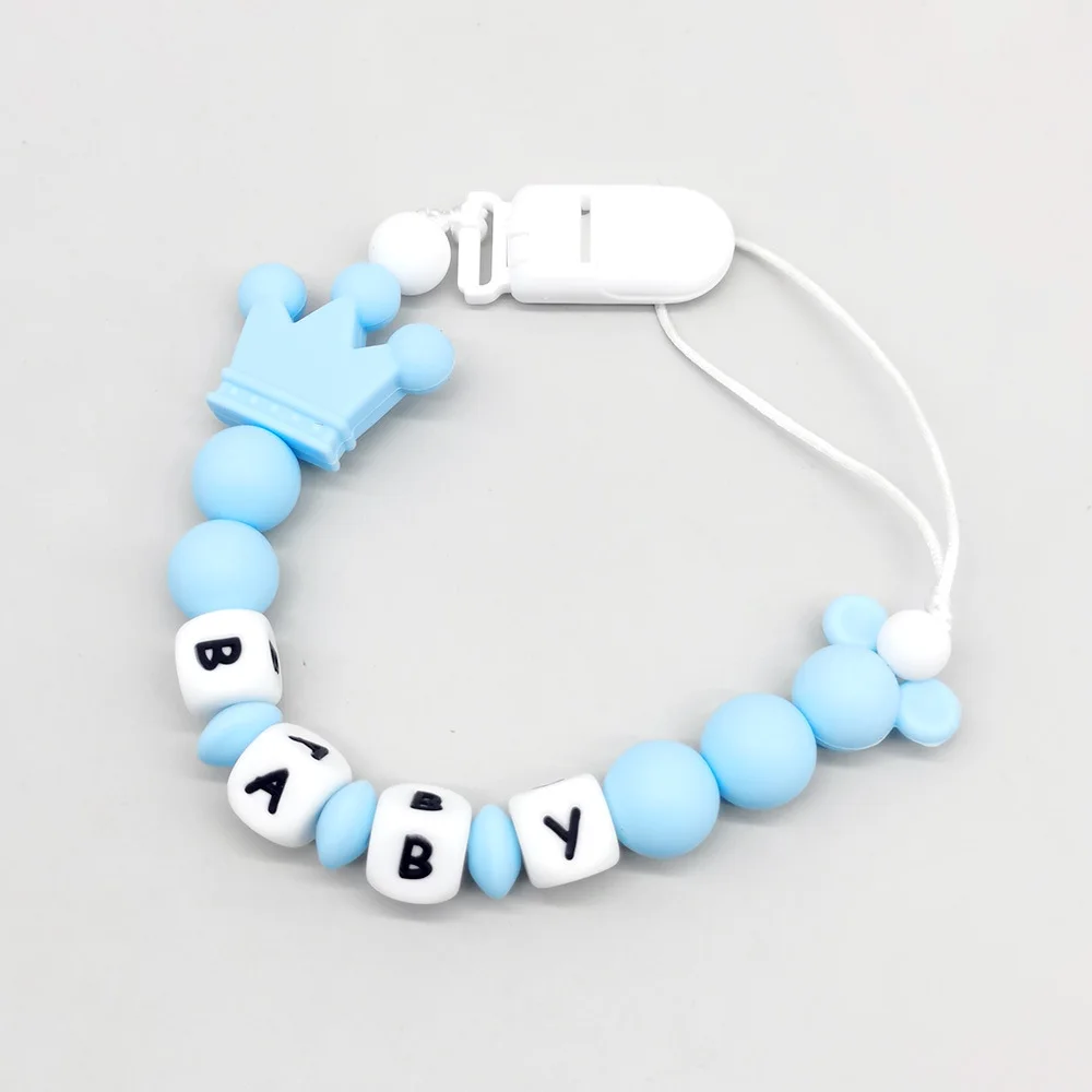 Customized Name Baby Pacifier Clips Chain Anti - Lost Baby Pacifier Holder Gray Mouse, Silicone Alphabet Bead Design