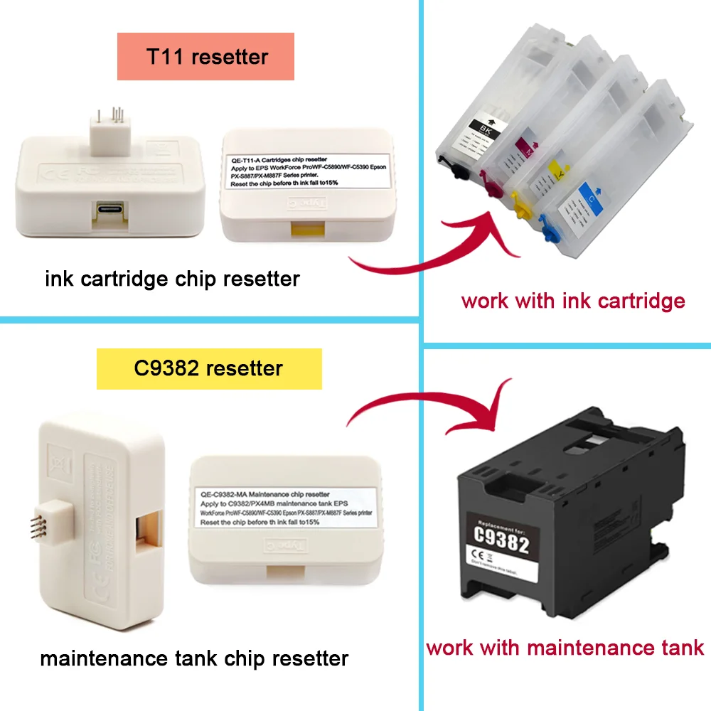 Chip Resetter e Caixa de Manutenção para Epson Workforce C9382 T11 C5890 Wf-c5390 C5390 C5890 Px-s887 Px-m887f Impressora - Imagem 5