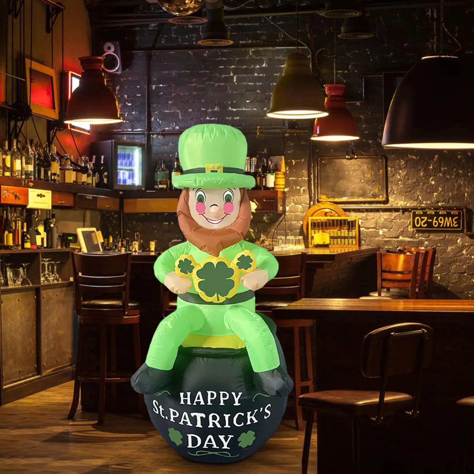 

6ft ST Patrick's Day Inflatable Blow up Decoration US 110V Plug Thicken 190T Polyester Yard Garden Decor for Garden Lawn Durable