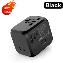 Universal Travel Adapter with USB Type - C and Multi - Plug Outlets - Black