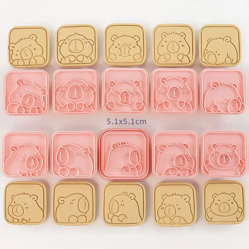 8Pcs/set Capybara 3D Cookie Cutter Cartoon Biscuit Baking Mold Plastic Press Tool for Fondant Sugar Craft DIY Pastry Accessories