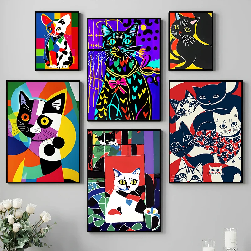 Cat Retro Poster Abstract Retro Fun Cat Canvas Printing Poster Wall Art Decoration Painting For Living Room Home Art Decoration